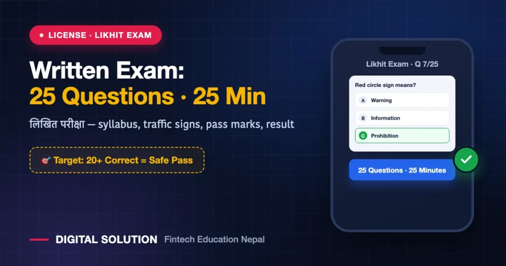 Driving license written exam Nepal computer based test with traffic sign multiple choice question