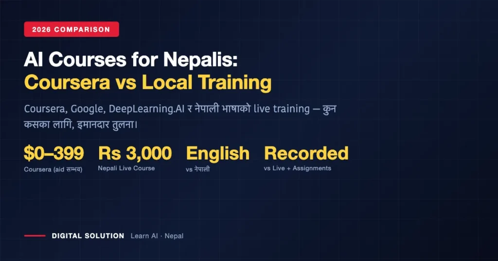 AI courses for Nepalis in 2026: Coursera and international options compared with Nepali-language training