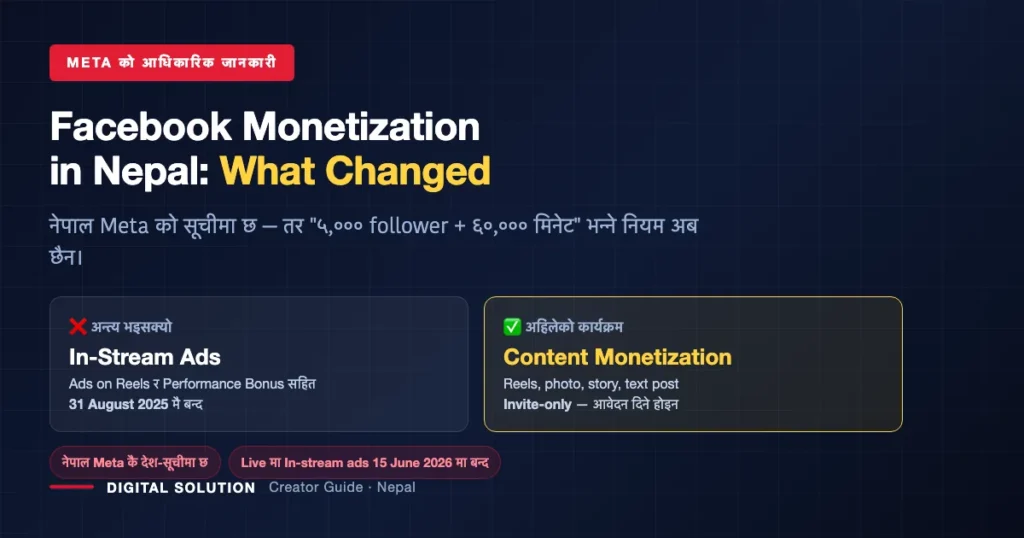 Facebook monetization in Nepal 2026: In-Stream Ads ended, Content Monetization is invite-only