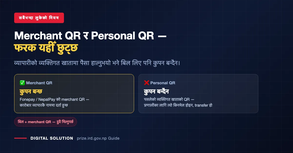 Merchant QR versus personal QR — which payment creates a taxpayer lottery coupon in Nepal