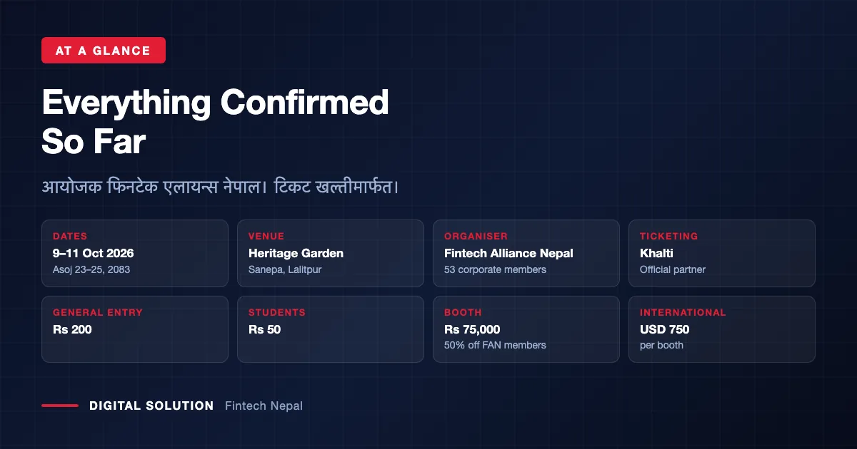 Nepal Fintech Expo 2026 details: dates, venue, organiser, ticket and booth prices