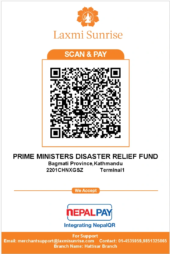 Official NEPALPAY QR via Laxmi Sunrise Bank for the PM Disaster Relief Fund