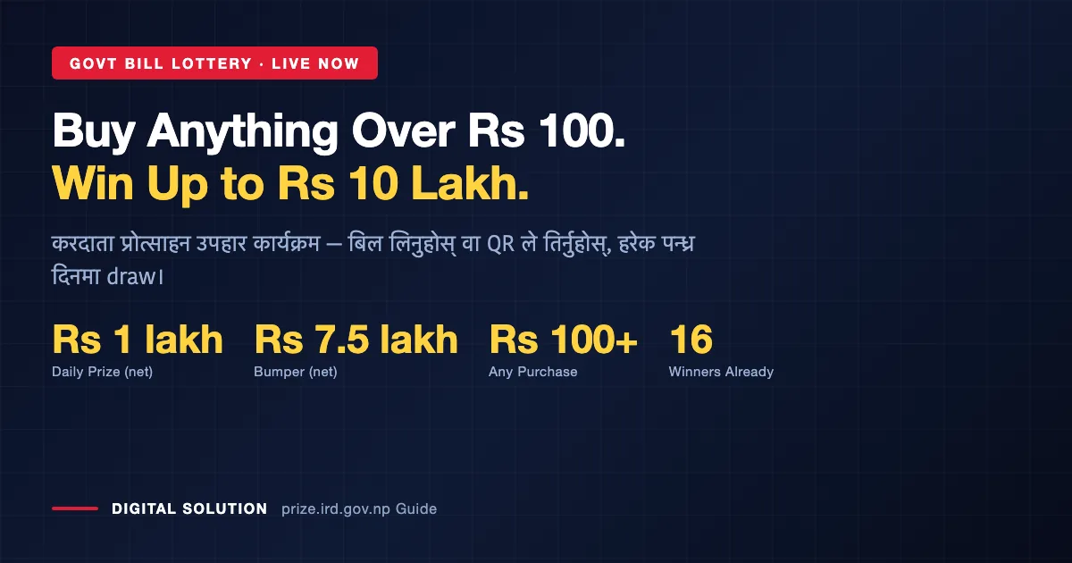 Nepal government bill lottery prize.ird.gov.np: buy over Rs 100 and win up to Rs 10 lakh