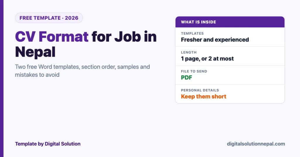 CV format for job in Nepal 2026: free Word templates for freshers and experienced applicants, one to two pages, sent as PDF