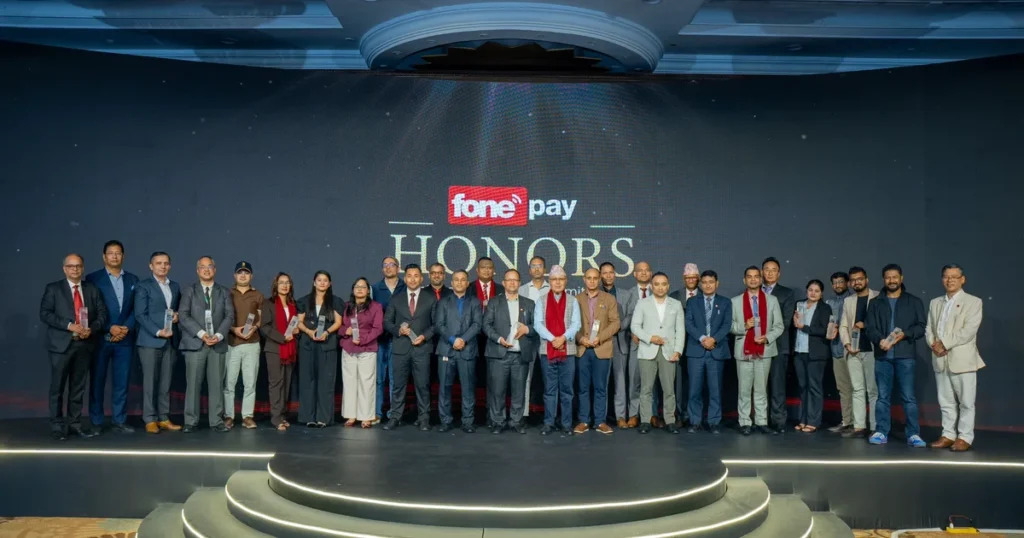 Fonepay Honors 2083 winners on stage at the event where Fonepay Talk to Pay was announced