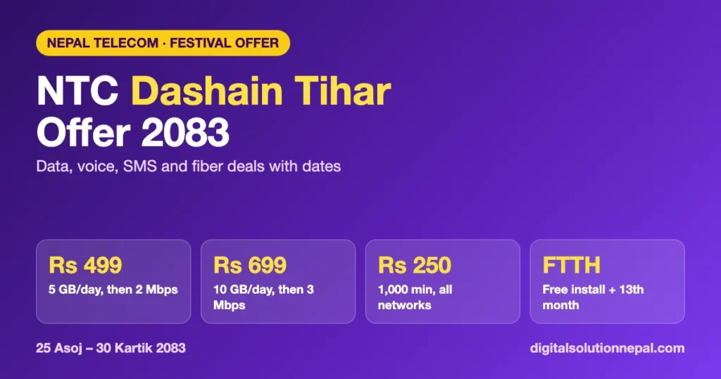 NTC Dashain Tihar Offer 2083: data, voice and fiber deals